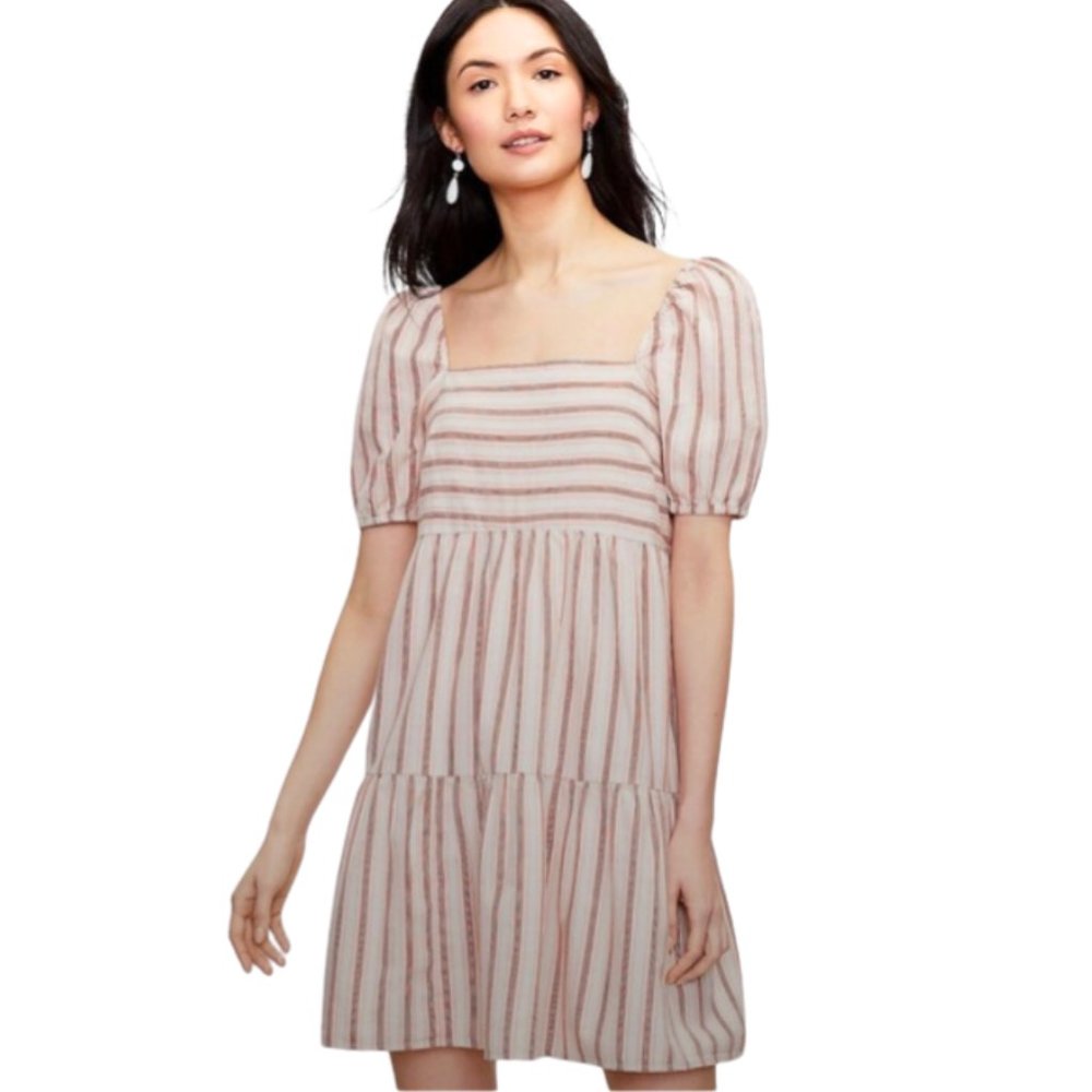 Trendy Loft Striped Puff Sleeve Short Sleeve Tiered A-Line Dress